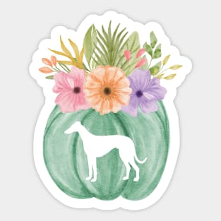 Greyhound Teal Pumpkin with Fall Flowers Sticker